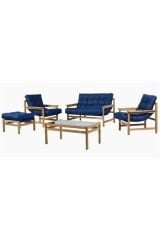 DTM HOME Ahşap Bahçe Balkon Oturma Grubu Lacivert