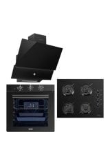 Luxell 88 Litre Süper Kristal Siyah Ankastre Set