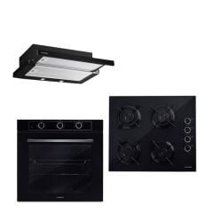 Luxell Aspiratörlü 7 Prg 77 Litre Siyah Optimum Ankastre Set