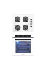 Luxell 88 Litre Süper Kristal Beyaz Ankastre 2'li Set (A68-sf3 Fırın /oc88 Ankastre Cam Ocak)