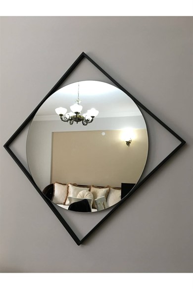 DTM HOME Siyah Metal Çerçeve Duvar-Lavabo Konsol Aynası 50*50 