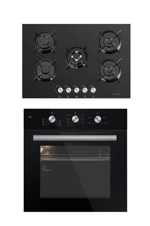 Luxell 2'li Ankastre Set (B66-SF2 Kristal Siyah Fırın+ Lx-50 TAHDF Siyah Ocak)