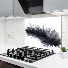 Siyah Tüy Desenli Cam Ocak Arkası Koruyucu