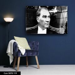 Atatürk Cam Tablo Siyah Beyaz