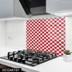 Kırmızı Puantiyeli Cam Ocak Arkası Koruyucu