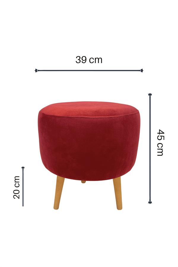 DTM HOME Ahşap Ayaklı Dekoratif Bordo Puf