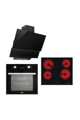 Luxell Opall 15 Program Ankastre Vitroseramik Siyah Set (B66-SGF3 Opall Fırın + V6-04T Vitroseramik Ocak + 835 Opall Davlumbaz )