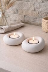 DTM HOME Ring 2’li Dekoratif Mumluk Seti – Modern Beyaz Tea Light Mumluk, Minimal Salon Aksesuarı
