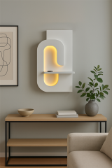Modern LED Aydınlatmalı Duvar Dekoru - Minimalist Geometrik Tasarım Raflı Panel